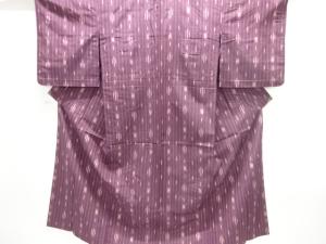 縞に絣柄織出し手織り紬単衣着物